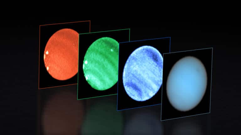 This image shows Neptune viewed with the MUSE instrument on ESO's Very Large Telescope (VLT). At each pixel inside Neptune, MUSE splits the incoming light into its component colors or wavelengths. Figure: ESO