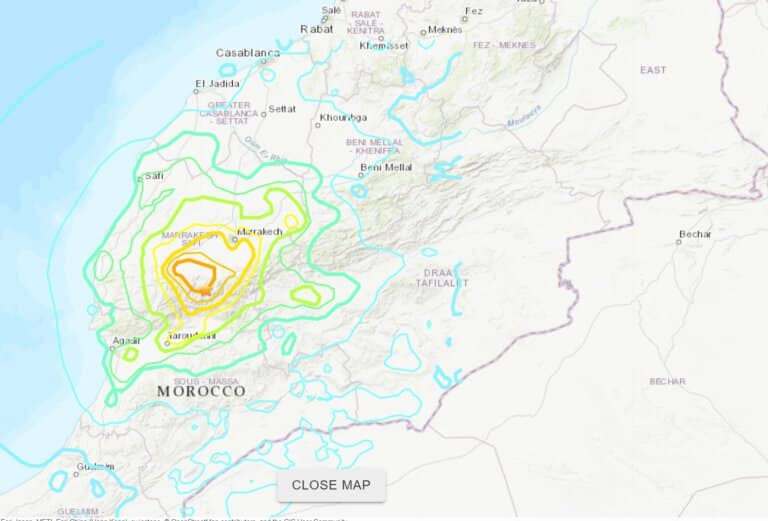 מוקד הרעש במרוקו' 8 בספטמבר 2023. מקור: השירות הגיאולוגי האמריקני USDS