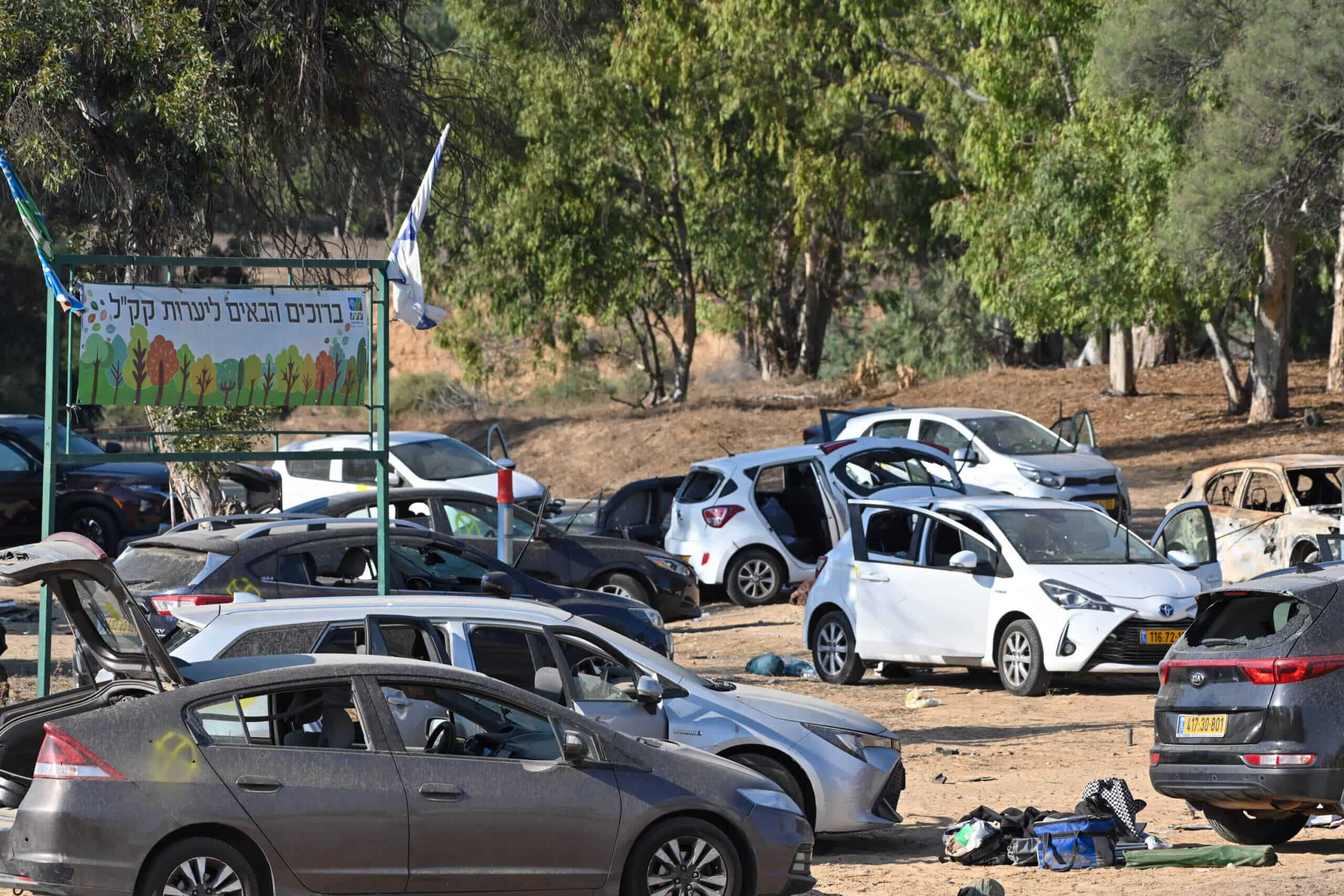 A war with iron swords Kibbutzim in the Gaza Strip Reim parking lot at the place where a mass party took place and about 260 young people were murdered Photo by Kobi Gideon / GPO