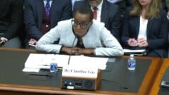 נשיאת הארווארד קלודין גיי בשימוע בקונגרס 5/12/23 אודות הכשלון של האוניברסיטאות לטפל במופעי אנטישמיות. צילום מסך