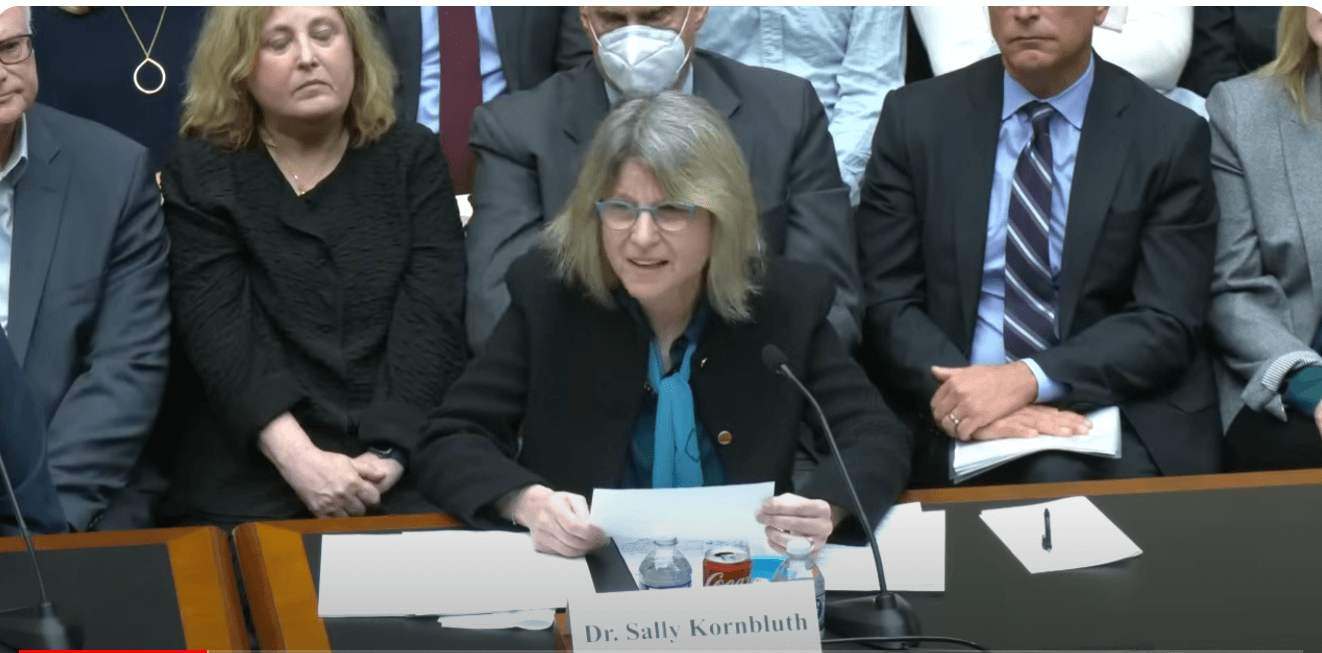 Dr. Sally Kornbluth, President of MIT at a congressional hearing. Screenshot