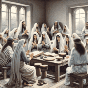 An imaginary depiction of a Shabbat ceremony in the first century AD when the women mourn and the men listen. Made using DALEE 3. Definitions: Avi Blizovsky This photo should not be seen as an accurate description of the event.