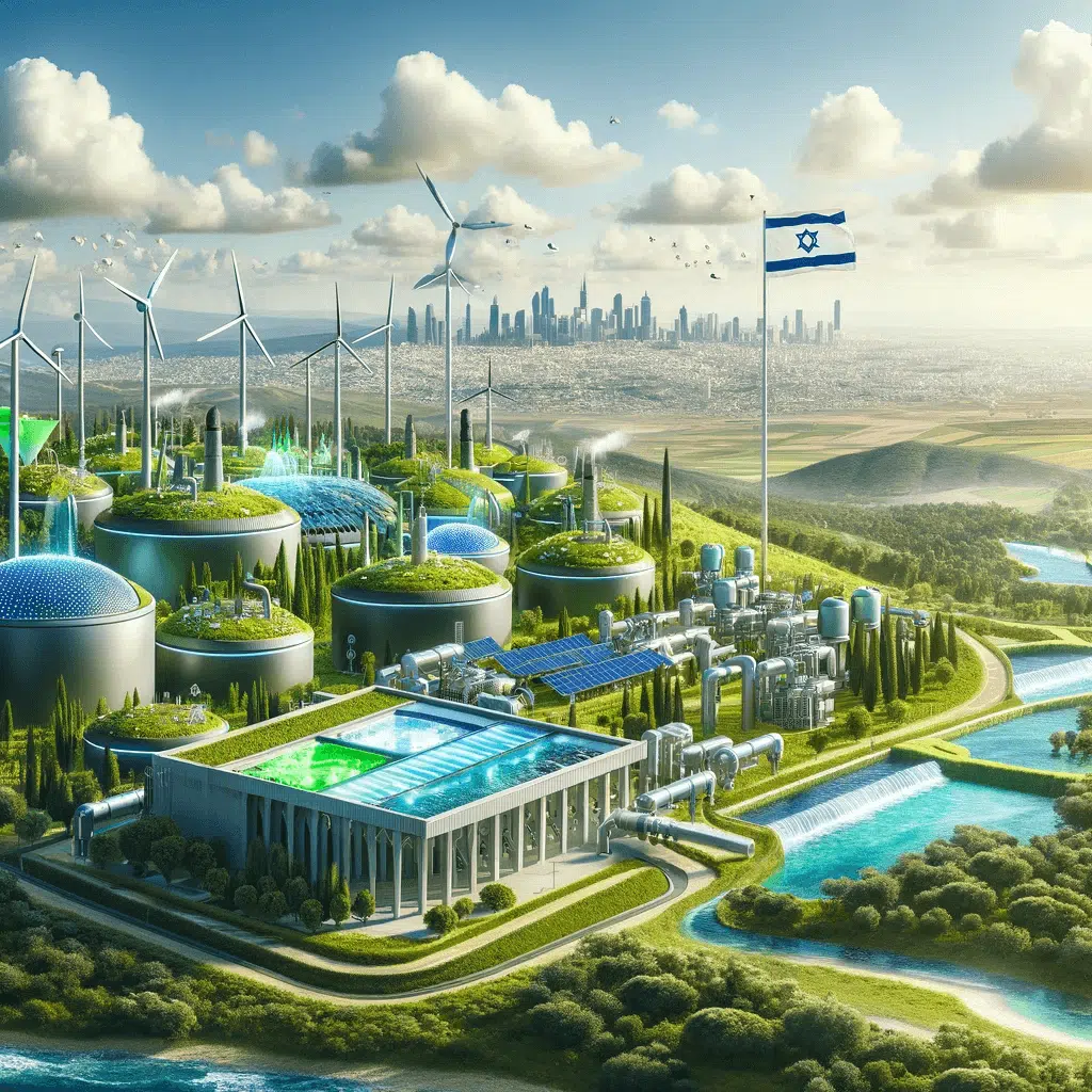 תעשיית פתרונות סביבתיים בישראל. התמונה הוכנה באמצעות בינה מלאכותית ואינה תמונה מדעית