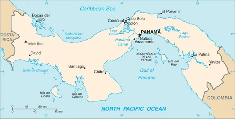 מפת פנמה ובמרכזה התעלה. מתוך ויקיפדיה