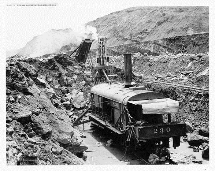 A steam bulldozer at work, 1905-1914.