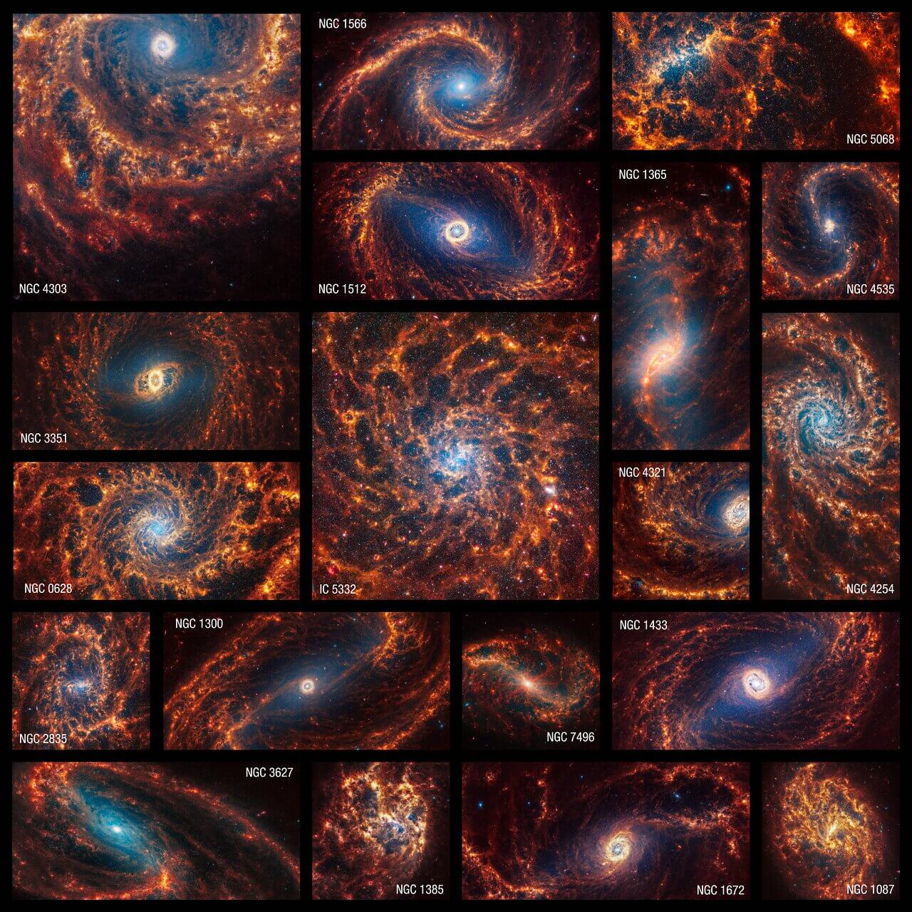 19 גלקסיות ספירליות שצולמו על ידי טלסקופ החלל ווב. באדיבות סוכנות החלל האירופית ונאס"א