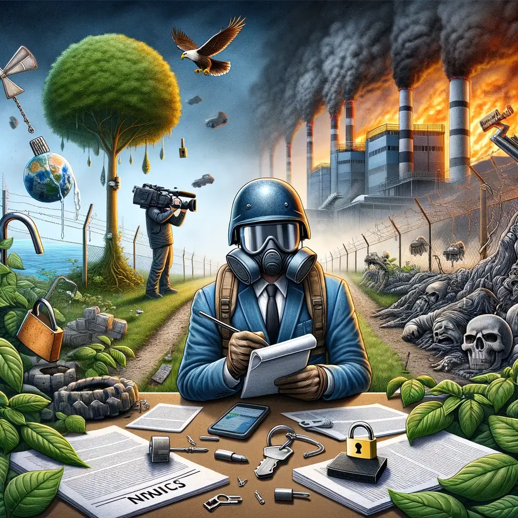 Threats to environmental journalists. The image was prepared with the help of DALEE artificial intelligence software for illustration purposes. It should not be seen as a scientific picture