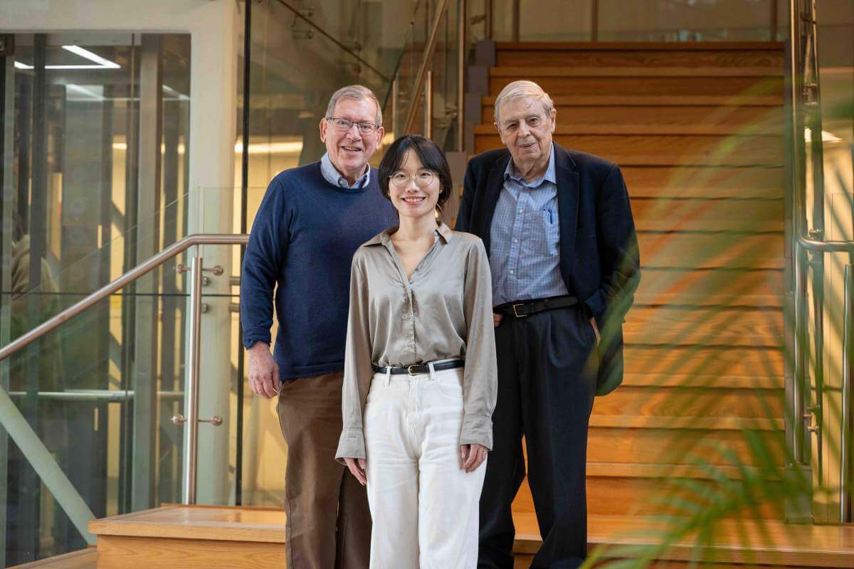 From the right: Prof. Israel Silman, Jing Liu and Prof. Yoel Sussman