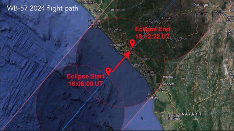 مسار طائرات ناسا فوق المحيط الهادئ والمكسيك، بإذن من البروفيسور أمير كاسبي