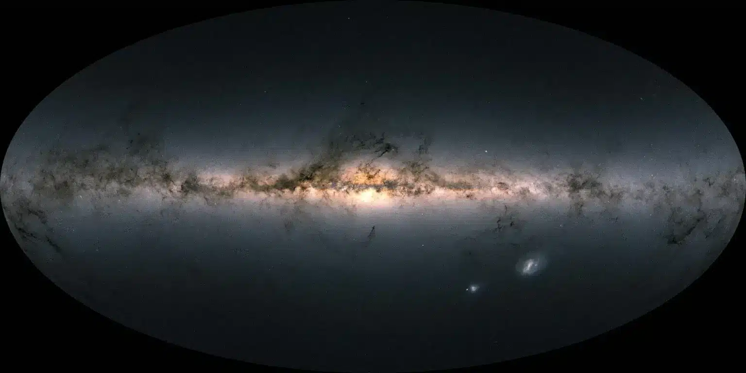 An all-sky view of the Milky Way taken by the Gaia Space Observatory. Credit: ESA/Gaia/DPAC; CC BY-SA 3.0 IGO; A. Moitinho