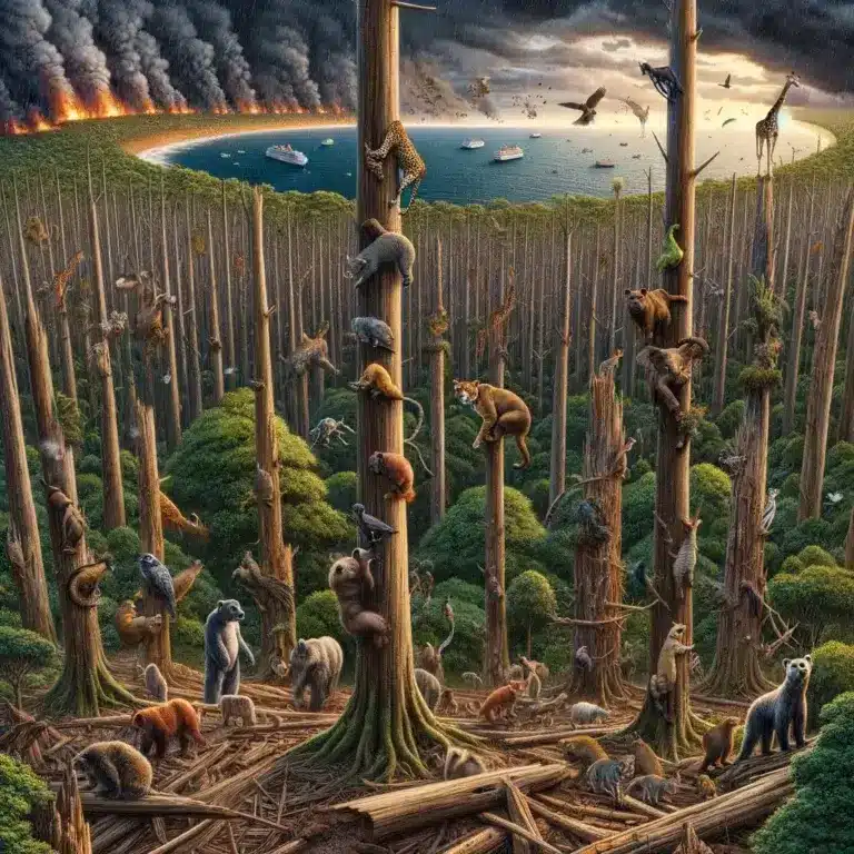 أزمة المناخ تدمر الغابات مما يعرض الحيوانات التي تتسلق الأشجار للخطر. الائتمان: موقع العلوم عبر DALEE