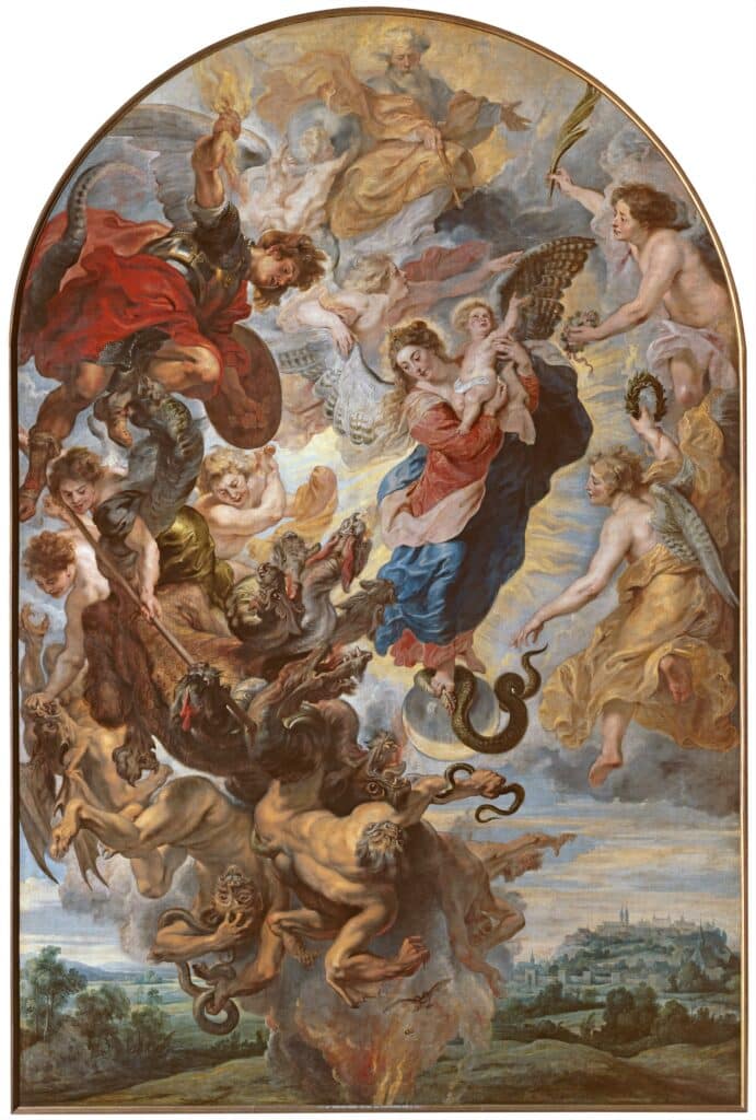 The painting by Rubens which was painted in 1625-1623 against the background of the 30 years war in Europe, and the image of the bee and the bat in it. Photo: Courtesy of the Alta Pincotec Museum, Munich.