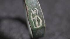 A ring with an engraving of the goddess Athena that was discovered in Carmel Photo by Emil Algam Israel Antiquities Authority