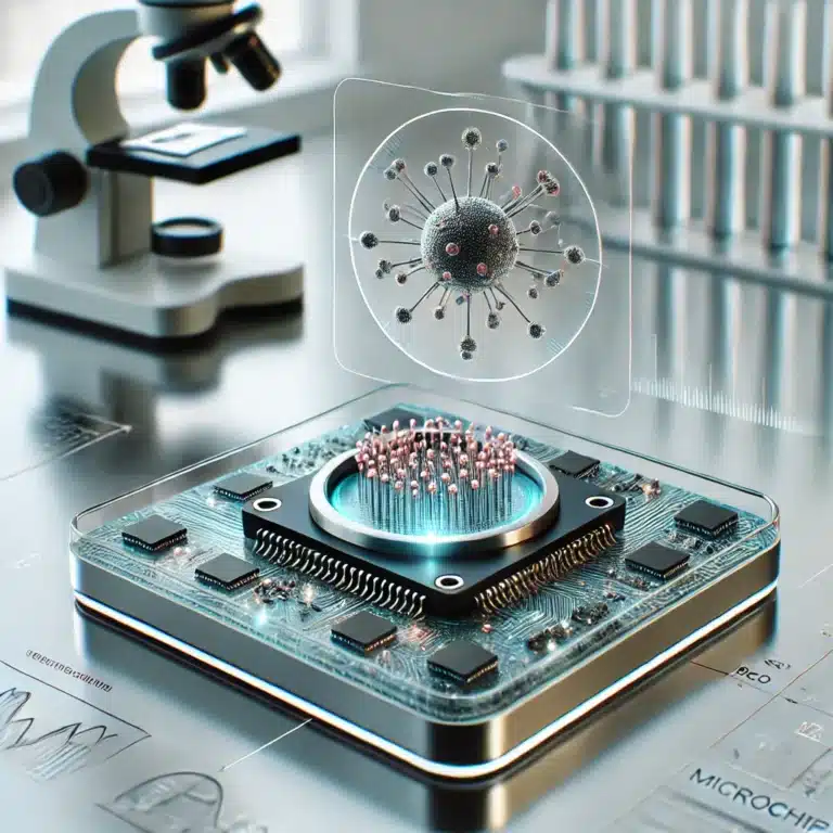 A biological chip for detecting viruses. The image was prepared using DALEE and is not a scientific image