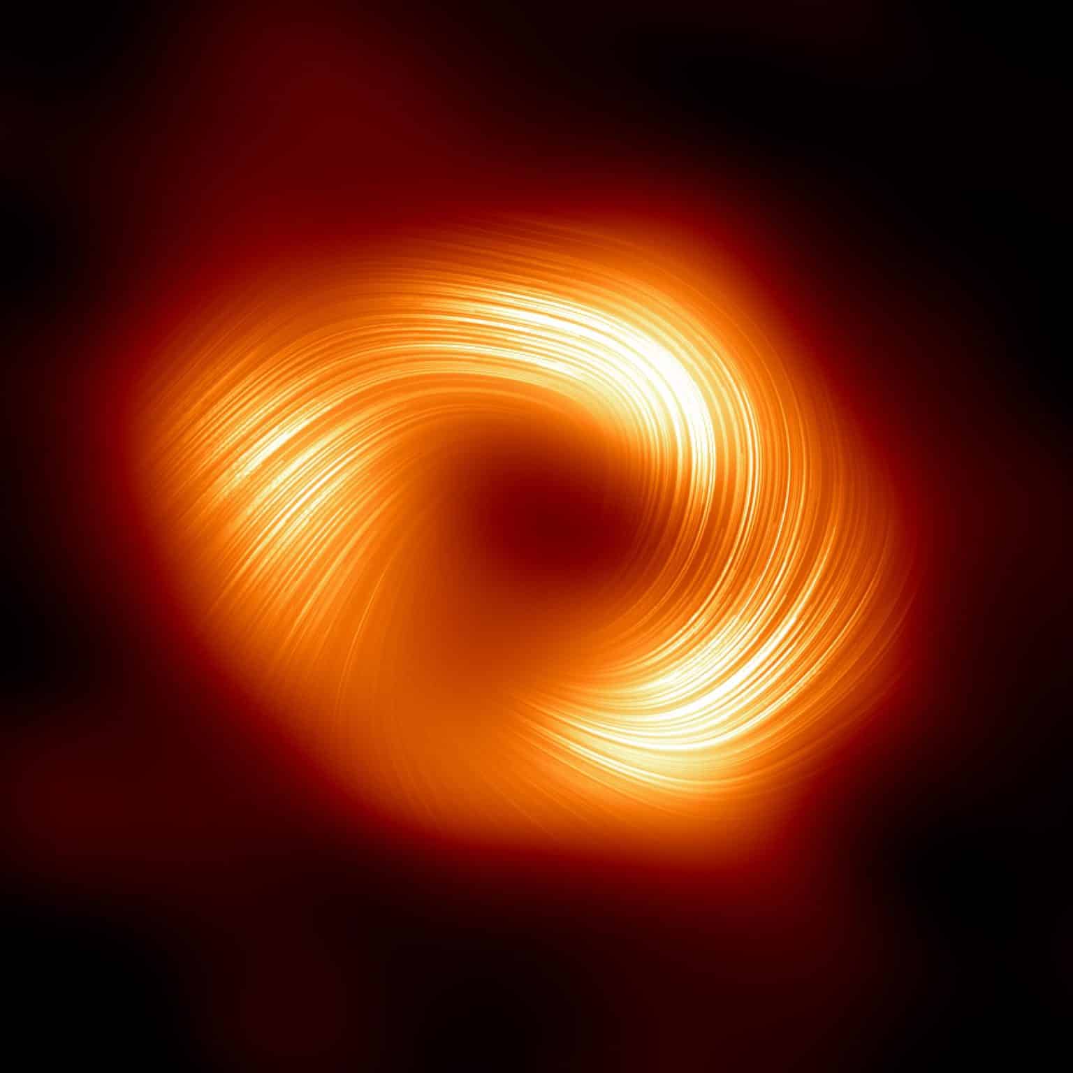 מבט על החור השחור שבמרכז שביל החלב, Sagittarius A* באור מקוטב. קרדיט: EHT Collaboration