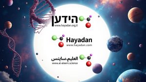 הלוגואים של הידען, Hayadan ו-العليم ساينس בתוך עיגול זוהר על רקע החלל