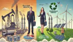 التناقض بين صناعة النفط والطاقة المتجددة مع اختلاف البنى التحتية وعوامل الخطر.