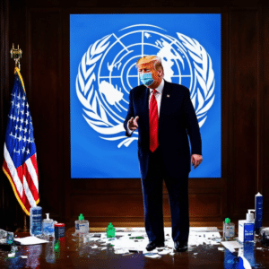 ترامب يدمر منظمة الصحة العالمية. تم إعداد الصورة باستخدام FLUX.