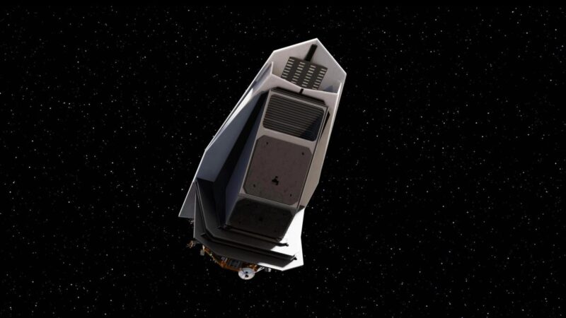 הדמיית אמן זאת מראה את NEO Surveyor בחלל העמוק. קרדיט: NASA/JPL-Caltech