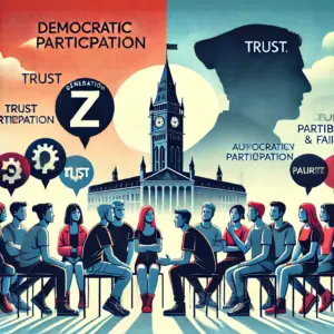 المشاركة السياسية والثقة في عصر الجيل زد تم إعداد الصورة باستخدام برنامج DALEE وهي ليست صورة علمية.