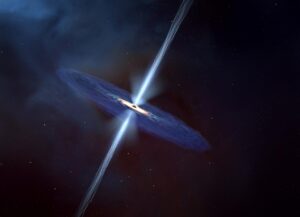 ثقب أسود به قرص تراكم وانبعاثات طاقة في الفضاء العميق.