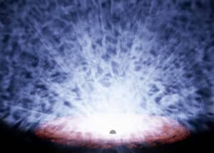 Artist's illustration of the black hole PDS 456. The fast winds are shown in white. Credit: JAXA