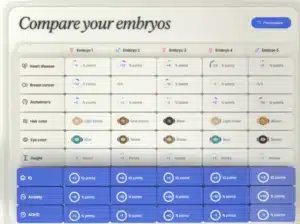 Comparing genetic traits and health risks between embryos.