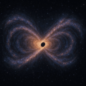 The "Infinity Galaxy," as photographed by the James Webb Space Telescope, is the result of a cosmic collision between two galaxies that created a shape resembling the infinity sign. The merger created a new supermassive black hole, marked by the white line, about 300 times the mass of the Sun—and XNUMX billion times the mass of Earth. (Computer-simulated image of a black hole.) Credit: James Webb Space Telescope and NASA