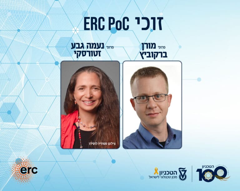 פרופ' מורן ברקוביץ ופרופ' נעמה גבע זטורסקי, זוכי מענק ERC Poc לשנת 2025. צילום: דוברות הטכניון וסטודיו לוסידו.
