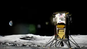 The IM-1 spacecraft landing on the moon. Illustration: Intuitive Machines.