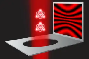 Experimental diagram: Two single atoms act as cracks. The scattered light is recorded with a highly sensitive camera. Credit: MIT / Courtesy of the researchers