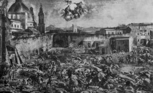The deadly plague of the "Black Death" in Naples, 1656. Engraving by Miko Spadaro, an eyewitness to the plague. Illustration: depositphotos.com