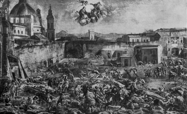 המגפה הקטלנית של "המוות השחור" בנאפולי, 1656. תחריט מאת מיקו ספאדרו, עד ראייה למגפה. המחשה: depositphotos.com