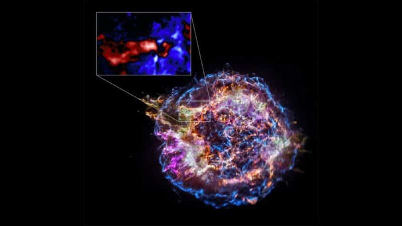 הסופרנובה קאסיופיאה A.  קרדיט תמונה: NASA, ESA, CSA, Danny Milisavljevic (Purdue University), Tea Temim (Princeton University), Ilse De Looze (UGhent). עיבוד: Joseph DePasquale (STScI).
