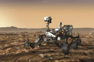 مركبة "بيرسيفيرانس" التابعة لناسا تجمع عينة صخرية من المريخ. حقوق الصورة: ناسا/مختبر الدفع النفاث - معهد كاليفورنيا للتكنولوجيا