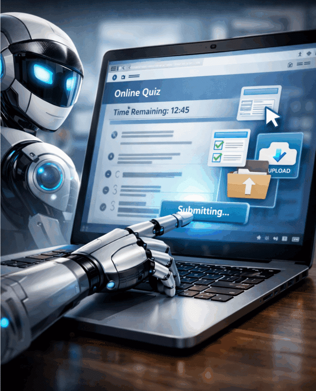 כשסוכן בינה מלאכותית  מחליף את הסטודנט במבחן. איור: אבי בליזובסקי באמצעות DALEE