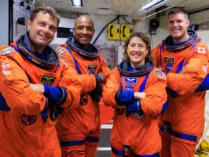 Artemis II astronauts Reed Wiseman, Victor Glover, Christina Koch and Jeremy Hansen (left to right) will embark on a 10-day journey around the moon and back. Credit: Frank Michaud/NASA.