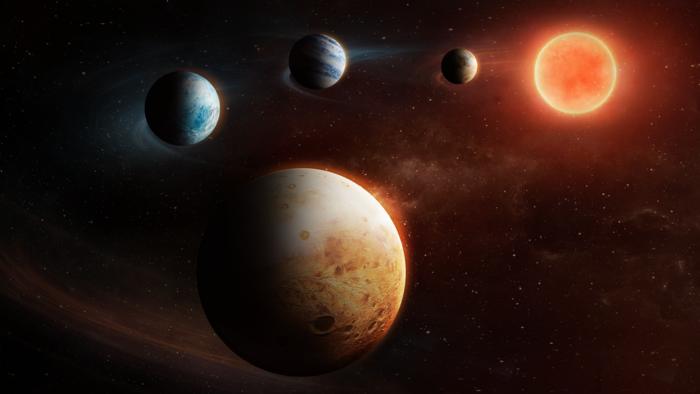 Artist impression of the planetary system around the star LHS 1903
התרשמות אמן של כוכבי הלכת המקיפים את הכוכב  LHS 1903. איור: ESA