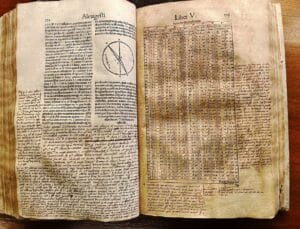 A historian has discovered that a 16th-century printed edition of the Almagest — an ancient and influential astronomical treatise — includes numerous handwritten footnotes by Galileo Galilei, the astronomer who later challenged the geocentric view of the universe presented in that treatise. Courtesy of the National Central Library of Florence.