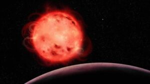 يُظهر هذا الرسم التوضيحي للفنان نظام النجم القزم الأحمر TRAPPIST-1، الذي يضم سبعة كواكب بحجم الأرض، بعضها يقع ضمن النطاق الصالح للسكن حول النجم. حقوق الصورة: بينوا غوجون، جامعة مونتريال