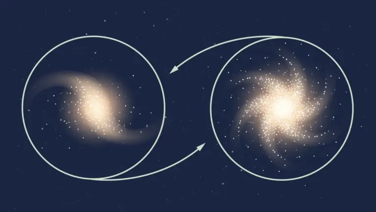 תנועת צבירי גלקסיות חושפת את עוצמת הכבידה בקנה מידה של מאות מיליוני שנות אור. קרדיט: Lucy Reading / Simons Foundation