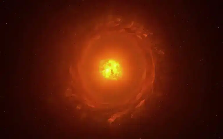 הכוכב הצהוב WOH G64 שעשוי להפוך לסופרנובה. Credit: ESO / L. Calçada, CC BY