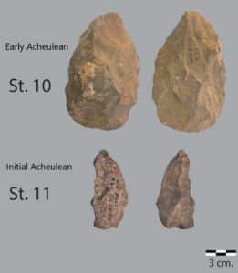 Stages of burning in bones: The white bone on the right is the most burned, while the yellowish-beige bone on the left is unburned. Credit: Wonderwerk Cave Project