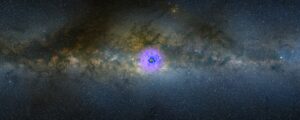Map of excess gamma radiation at the center of the Milky Way on an optical image of the galaxy