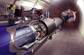בתוךך תעלת מאיץ ההדרונים הגדול בסרן, ז'נבה. צילום: CERN